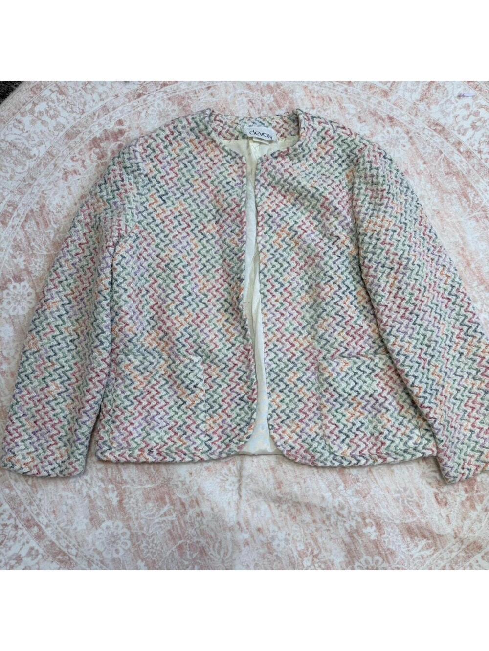 Vintage pastel zigzag textured open-front jacket/cardigan by Devon